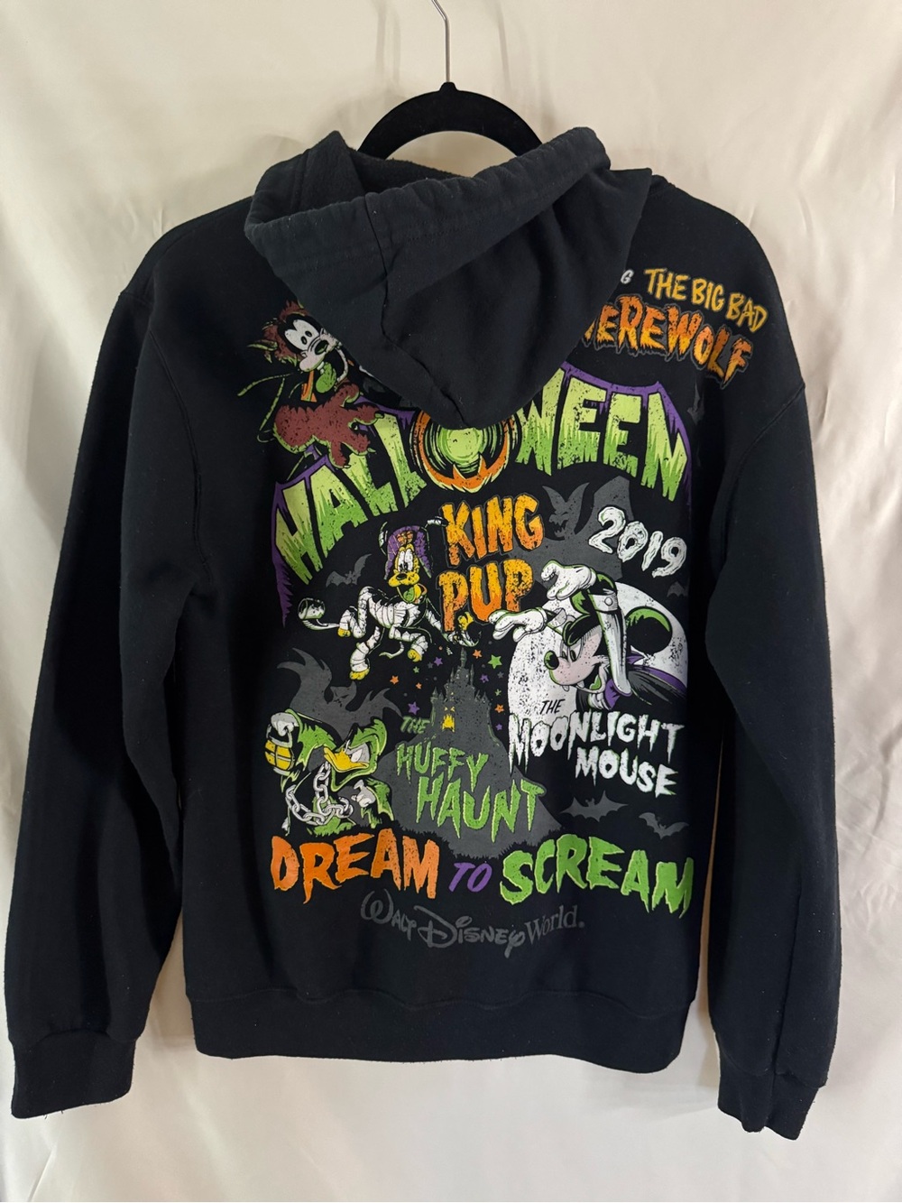 Disney Parks Halloween 2019 Black Zip Hoodie Mickey Goofy Donald S